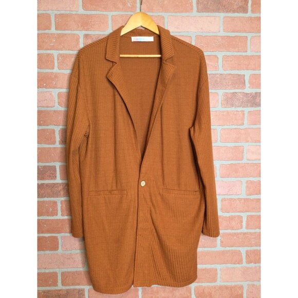 Free People FP Beach Womens Ribbed Button-Front Cardigan Jacket Size M Brown - Picture 1 of 6